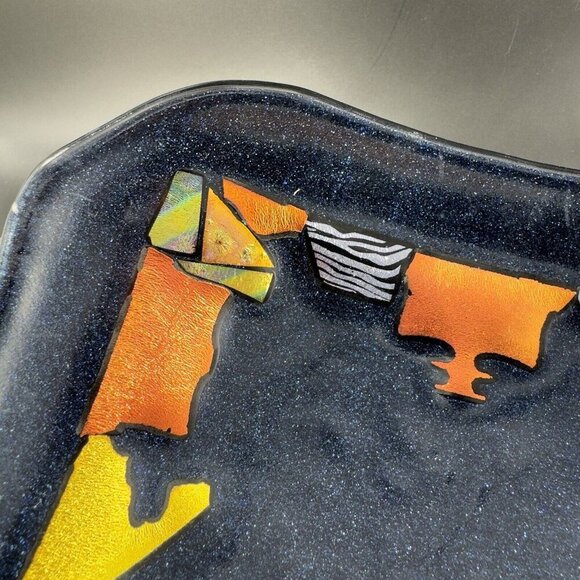 Hand Made Dichroic Art Glass Fused Iridescent Finish Curved Footed Bowl Dish VTG - Picture 10 of 16